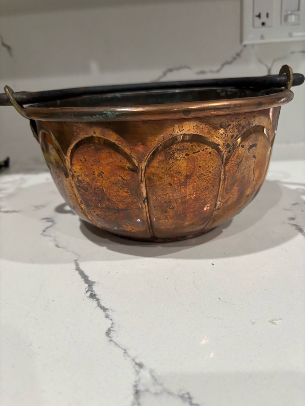 Decorative Copper-Colored Serving Bowl with Handle hand hammered